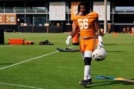 KNOXVILLE, TN - August 08, 2026 - Defensive lineman Zach Groves #56 of the Tennessee Volunteers during 2026 Fall Camp practice on Haslam Field in Knoxville, TN. Photo By Kate Luffman/Tennessee Athletics