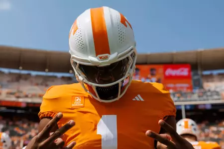 KNOXVILLE, TN - September 05, 2026 - Wide receiver Travis Smith Jr. #1 of the Tennessee Volunteers during the game between the Furman Paladins and the Tennessee Volunteers at Neyland Stadium in Knoxville, TN. Photo By Kate Luffman/Tennessee Athletics