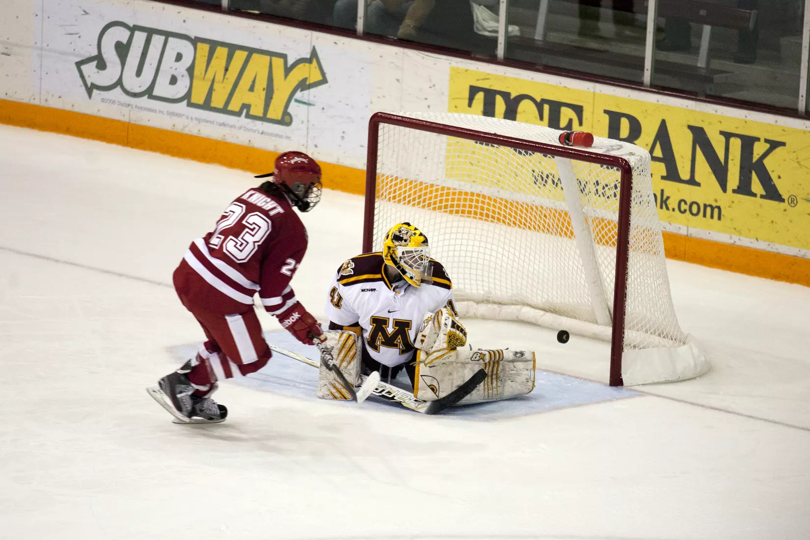 Hilary Knight, Wisconsin women's hockey, scores against Minnesota in a shootout