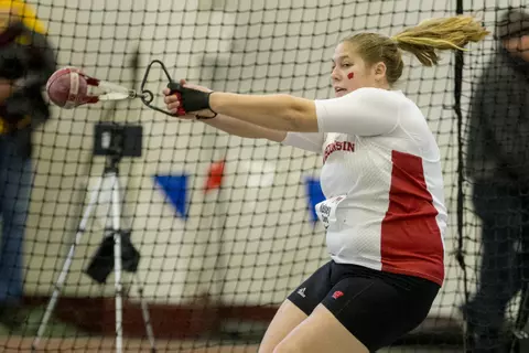 Kelsey Card earns herself a win in the weight throw.