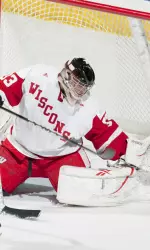Junior <b>Brett Bennett</b> makes a save against Colorado College