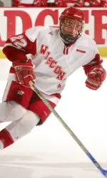 Senior tri-captain <b>Ben Street</b> scores Badgers' only goal