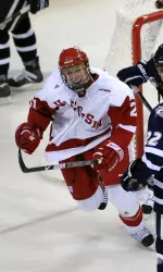 <b>Badger forward Derek Stepan celebrates one of his two goals Friday night