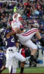<b>Garrett Graham pulls in one of his two touchdowns against Northwestern.</b>