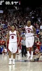 <b>Hughes celebrates after a career-high of 26 points.</b>