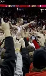 <b> Junior Jon Leuer celebrates with the Grateful Red after Wisconsin's 73-69 victory over Duke. </b>