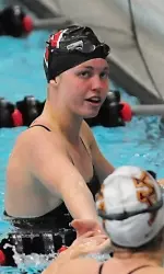 <b>Maggie Meyer improved her nation-leading mark in the 100 back Friday</b>