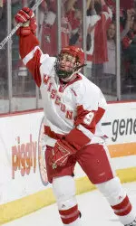 <b>Michael Davies had two goals and a shootout goal to help secure the Badgers' victory</b>