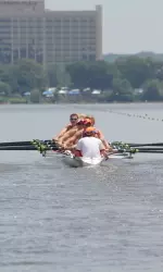 The UW men's rowing team on the water