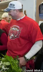 <b>Bret Bielema celebrates in the locker room after the Badgers' game against Northwestern on Nov. 27.</b>