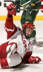<b>Senior Blake Geoffrion scored a goal and added three assists in the victory</b>