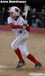 <b>Junior Jennifer Krueger drove in the Badgers first run of the game.<b/>
