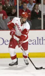 <b>Late in the third, junior Brendan Smith saw a shot ping off the post and fall out</b>