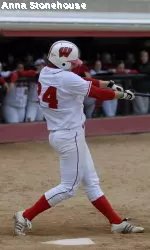 <b>Junior Ashley Hanewich drove home all three Badger runs nailing second home run of the season.</b>