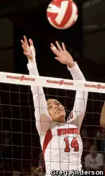 <b>Dominique Thompson goes up for a block earlier this season.</b>