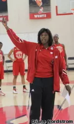 <b>Coach Bobbie Kelsey instructs her team at a recent practice.</b>