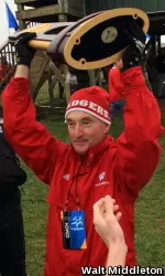 <b>Mick Byrne and the Badgers hoisted the NCAA championship trophy on Monday.</b>