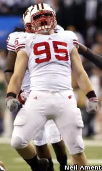 <b>Captain Patrick Butrym helped provide a spark for the Badgers in Saturday's win.</b>