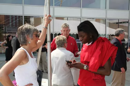 Senior Associate AD for Sports Administration Terri Gawlik and Head Women's Basketball Coach Bobbi Kelsey at the La Bahn Arena groundbreaking ceremony - May 11, 2011