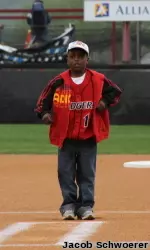 <b>Isaiah Darden prepares to throw out the first pitch prior to the Badgers' game against Ohio State on May 13.</b>