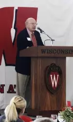 <b>Chuck LaBahn addressed the luncheon before LaBahn Arena was opened for walk-through tours.</b>
