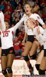 <b>The Badgers celebrate a point earlier this season.</b>