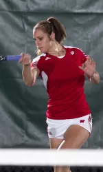 <b> Junior Hannah Berner and her partner Alaina Trgovich were the only doubles team to defeat DePaul. </b>