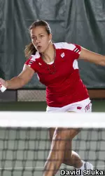 <b> Senior Aleksandra Markovic recorded a win against the Wolfpack at No. 6 singles. </b>
