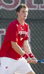 <b>Alexander Kostanov paired with Petr Satral to clinch the doubles point for the Badgers at No. 2 doubles.</b>