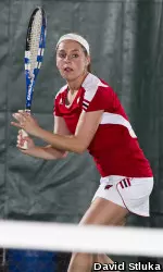 <b> Senior Lauren Gruber played her final match at the Nielsen on Sunday. </b>