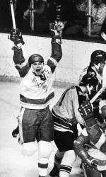 <b>Steve Alley celebrates his game-winning goal in the championship game.</b>