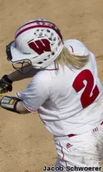<b>Whitney Massey went deep, belting a home run and adding three doubles in the Badgers' wins.</b>