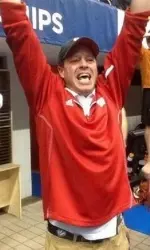 <b>Head Coach Whitney Hite celebrates teDuit's NCAA Championship Saturday.</b>