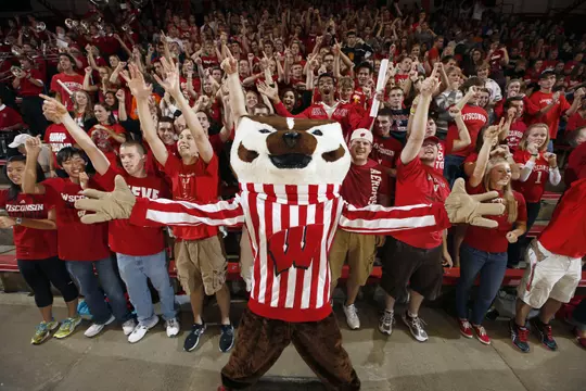 Bucky Badger and the Block Party make Badger Volleyball special.