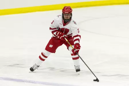 Wisconsin Badgers women's hockey player Baylee Wellhausen (21) during a staged action photo shoot at the LaBahn Center Wednesday, September 10, 2014, in Madison, Wis. (Photo by David Stluka)