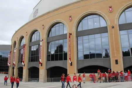 Badger Way is the pedestrian walkway outside of the Fetzer Center for Student-Athlete Excellence on the north end of Camp Randall Stadium.