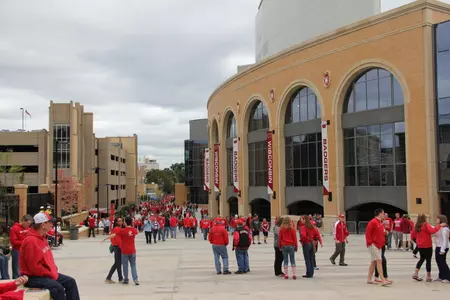 Badger Way is the pedestrian walkway located outside of the entrance to the Fetzer Center for Student-Athlete Excellence on the north end of Camp Randall Stadium.