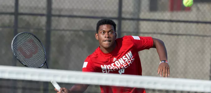 Lamar Remy hits the ball during a practice at the Nielsen Tennis Stadium Tuesday, September 16, 2014 in Madison, Wis. (Photo by David Stluka)