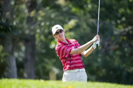 Eddie Wajda III with the Wisconsin Badgers Men's Golf team hosting the Badger Invitational at University Ridge Golf Course Monday, September 29, 2014, in Verona, Wis. (Photo by David Stluka)
