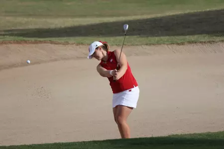 Brooke Ferrell hits out of a trap at the Vista Course in the Westbrook Spring Golf Invitational Feb. 22-23 in Peoria, Ariz.