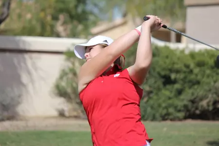 Brooke Ferrell powers a drive at the Westbrook Spring Invitational Feb. 22-23 in Peoria, Ariz.