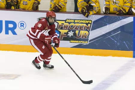 Sarah Nurse (16) plays in the Frozen Four Semi-Final game against Minnesota on March 20, 2015 at Ridder Arena in Minneapolis (David Stluka Phototography).