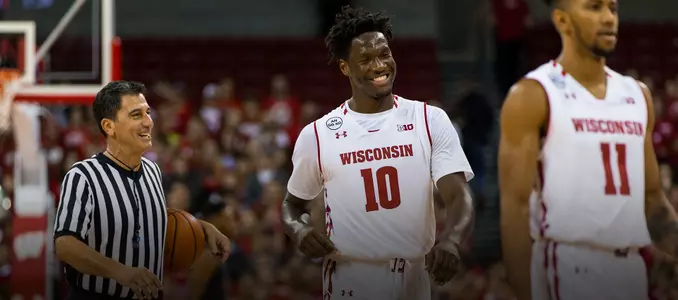 Nigel Hayes shares a laugh during a game vs. Prairie View A&M