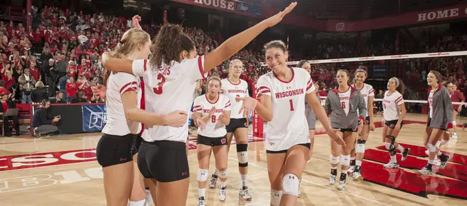 The Badgers celebrate their second round NCAA win.