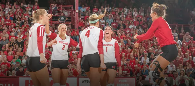 Volleyball team celebration headline