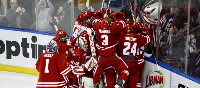 Men's hockey vs. Ohio State 2017 Madison Square Garden celebration Corbin McGuire