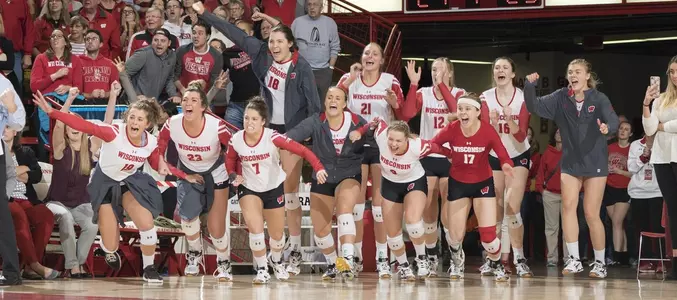 The Badger bench celebrates match point against No. 4 Nebraska