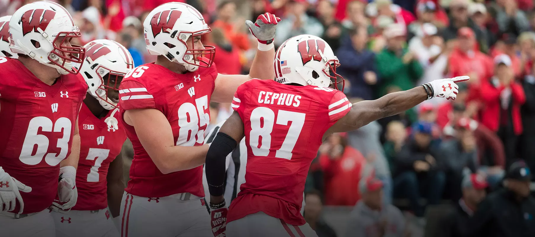 Photo of Quintez Cephus celebrating during football game vs. Purdue 2017