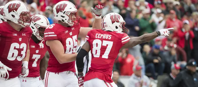 Photo of Quintez Cephus celebrating during football game vs. Purdue 2017