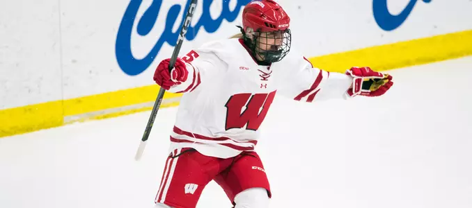 Caitlin Schneider celebrates her goal against Mercyhurst